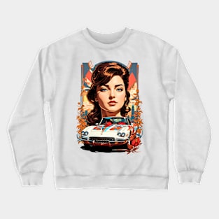 Sport Car Woman Poster retro vintage floral design Crewneck Sweatshirt